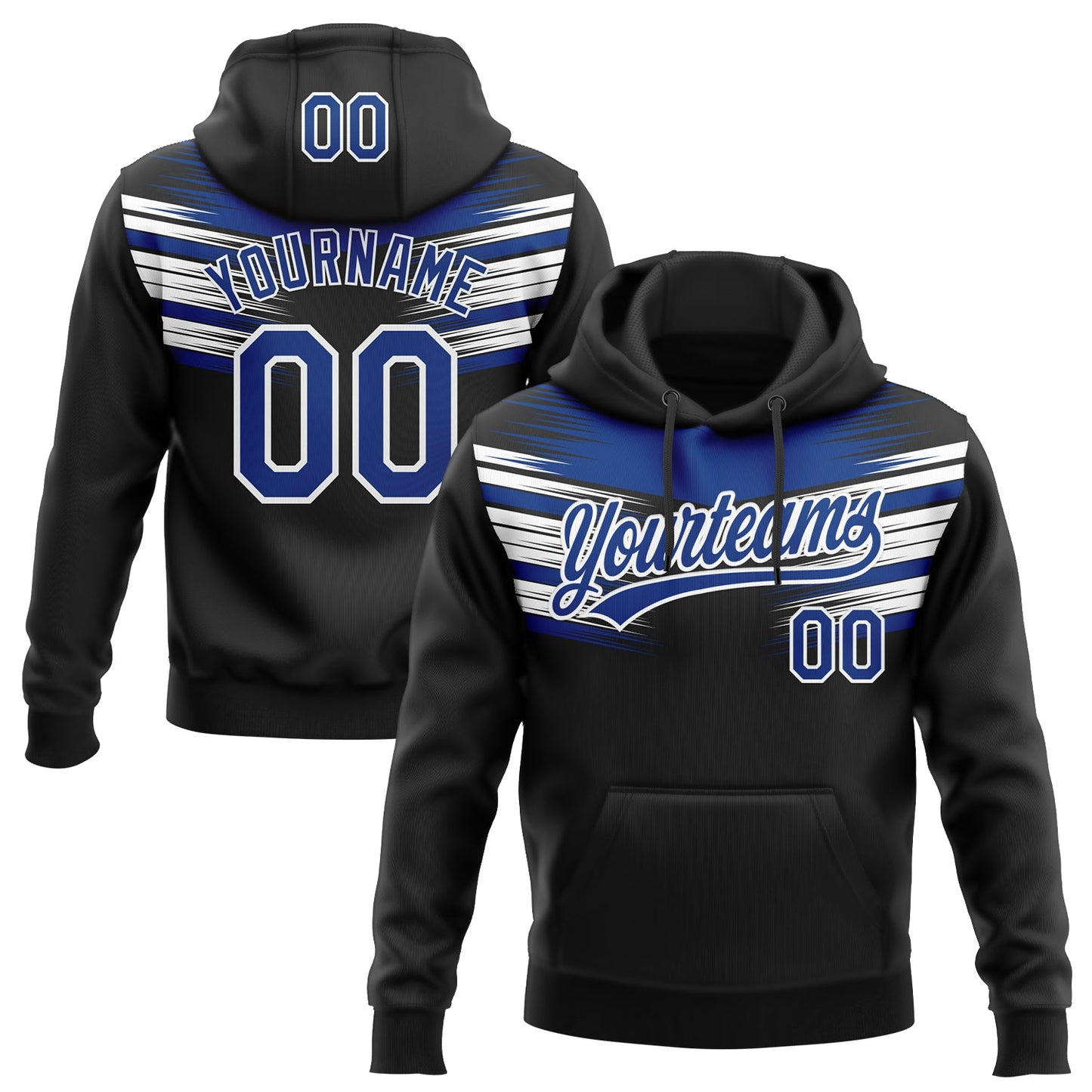 Custom Stitched Black Royal-White E-sports Pattern Pullover Sweatshirt Hoodie - Main View