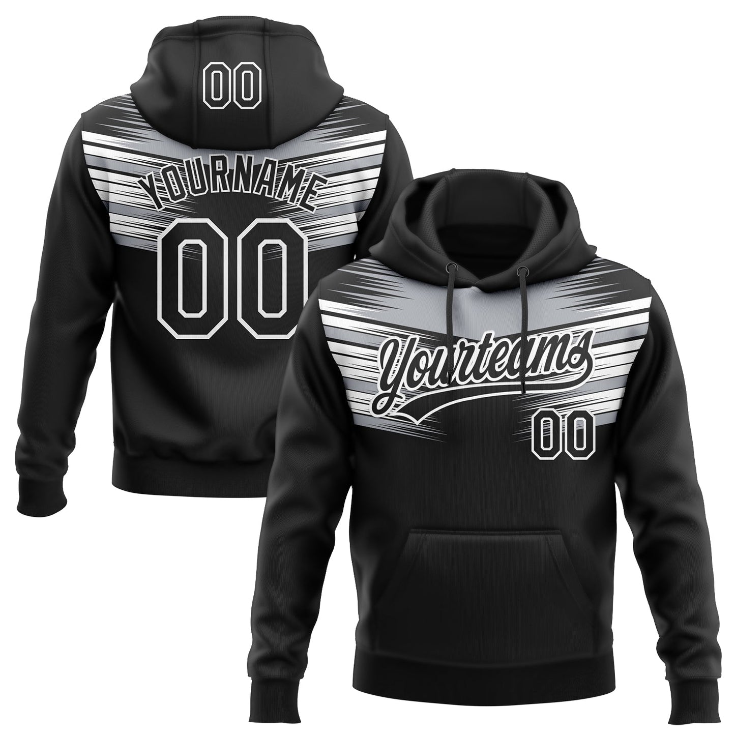 Custom Stitched Black Gray-White E-sports Pattern Pullover Sweatshirt Hoodie - Main View