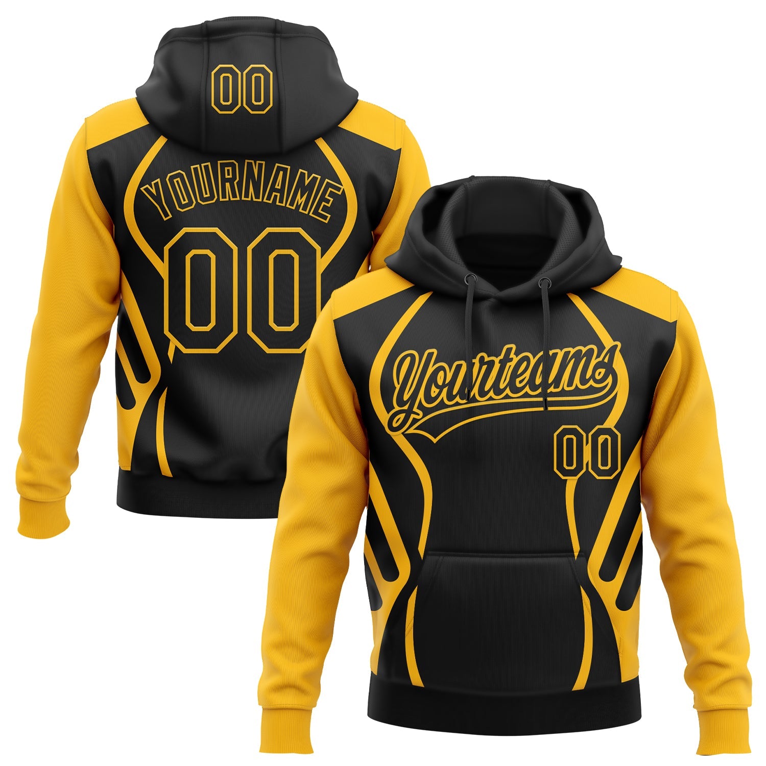Custom Stitched Black Gold E-sports Pattern Pullover Sweatshirt Hoodie - Main View