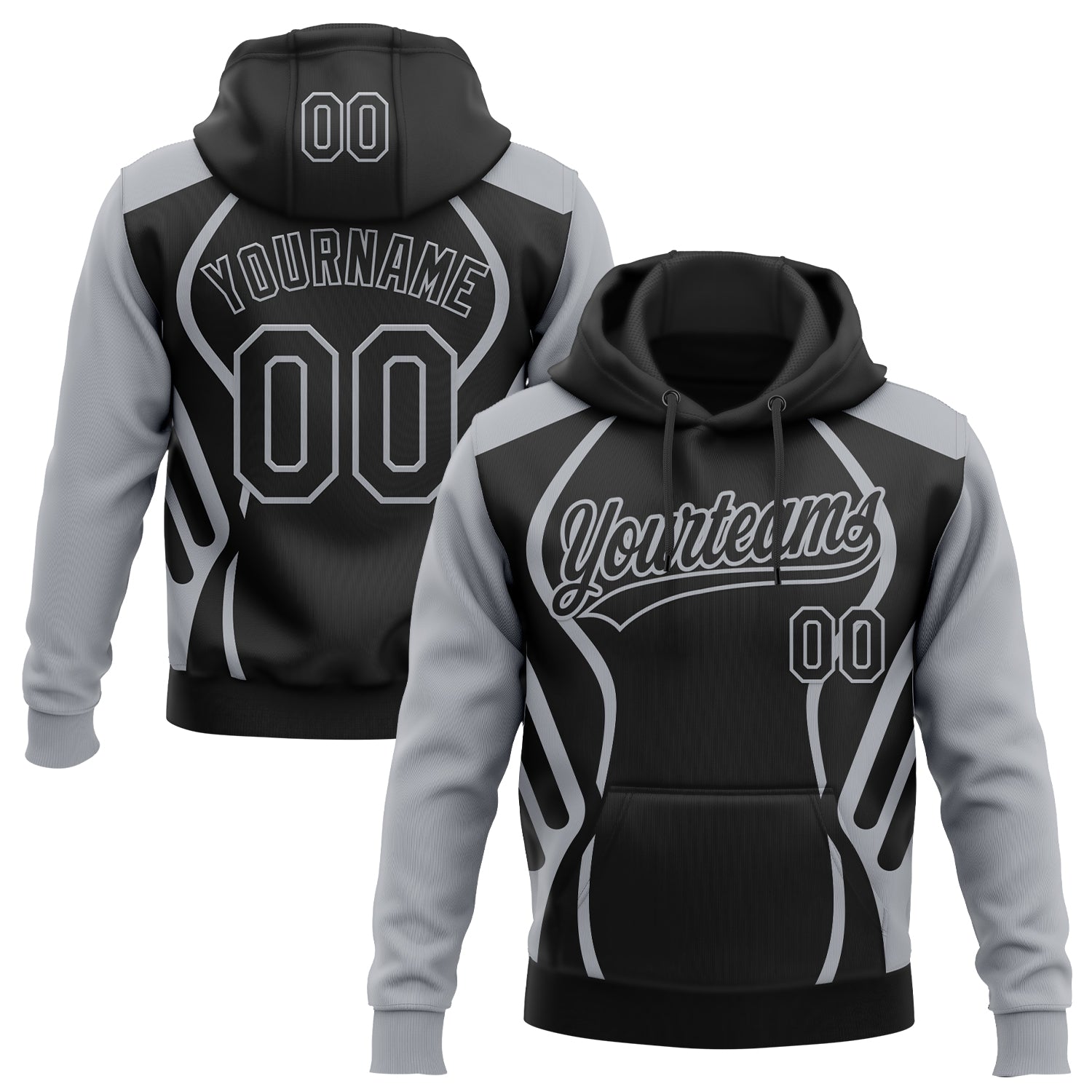 Custom Stitched Black Gray E-sports Pattern Pullover Sweatshirt Hoodie - Main View