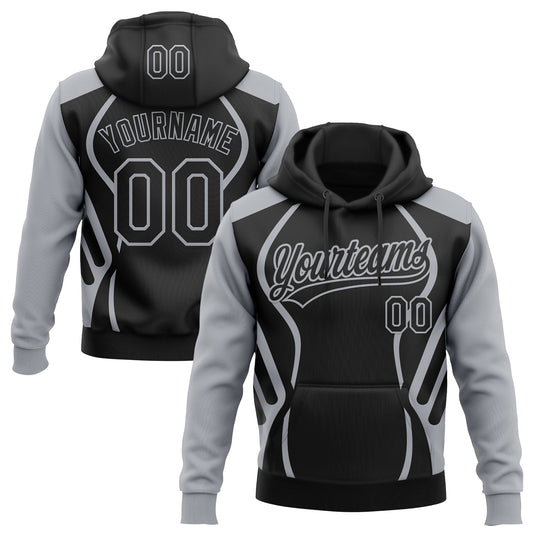 Custom Stitched Black Gray E-sports Pattern Pullover Sweatshirt Hoodie - Main View