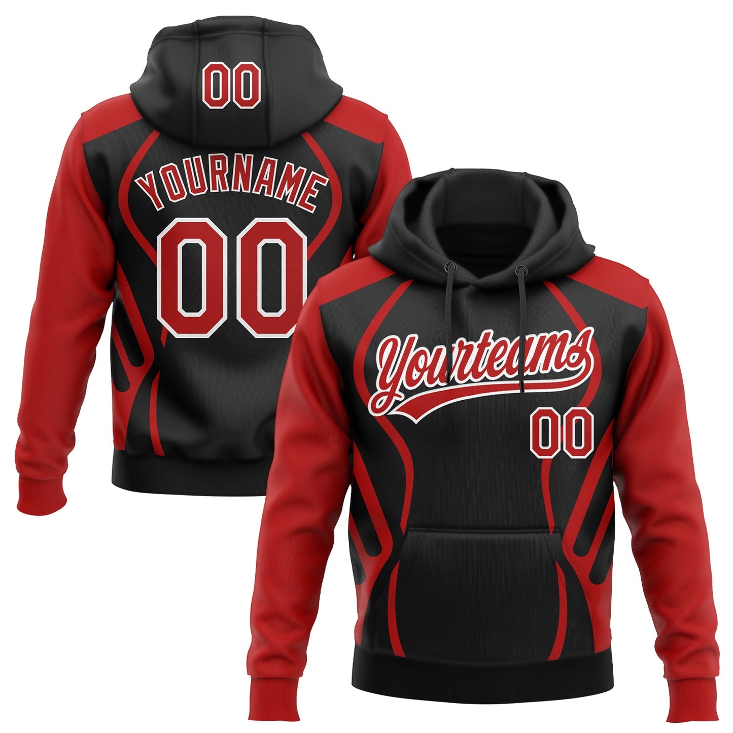 Custom Stitched Black Red-White E-sports Pattern Pullover Sweatshirt Hoodie - Main View