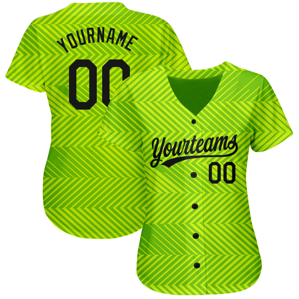 Custom Neon Green Black 3D Pattern Design Authentic Baseball Jersey view 2