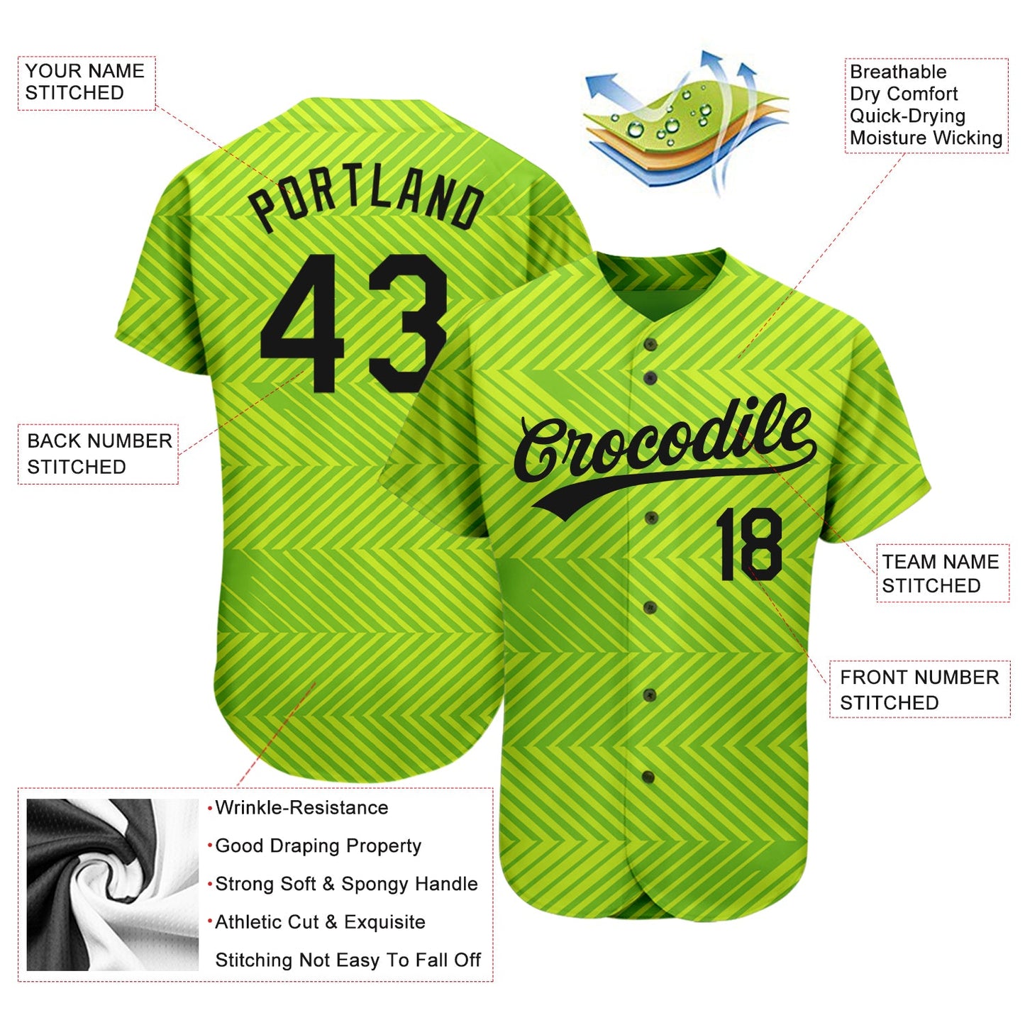 Custom Neon Green Black 3D Pattern Design Authentic Baseball Jersey view 3