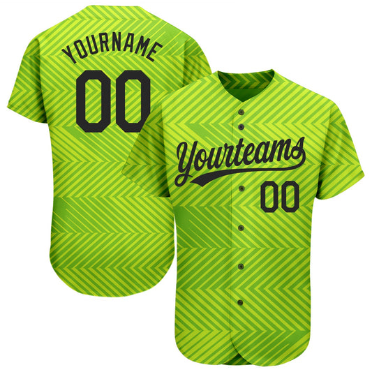 Custom Neon Green Black 3D Pattern Design Authentic Baseball Jersey - Main View