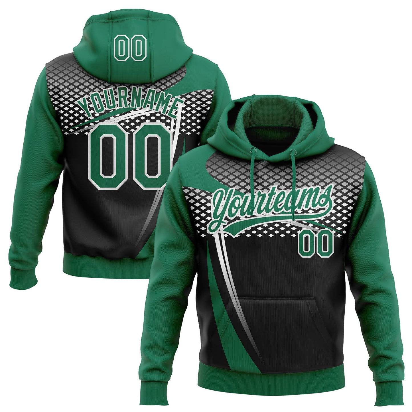 Custom Stitched Kelly Green Black-White E-sports Pattern Pullover Sweatshirt Hoodie - Main View