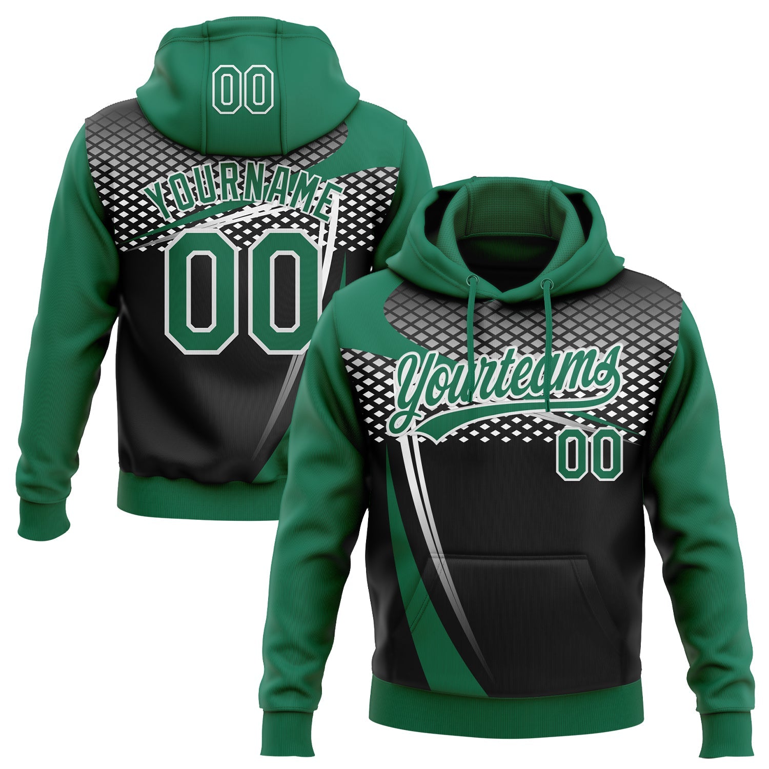 Custom Stitched Kelly Green Black-White E-sports Pattern Pullover Sweatshirt Hoodie - Main View