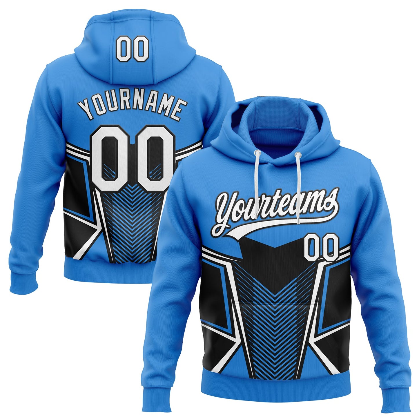 Custom Stitched Powder Blue White-Black E-sports Pattern Pullover Sweatshirt Hoodie - Main View