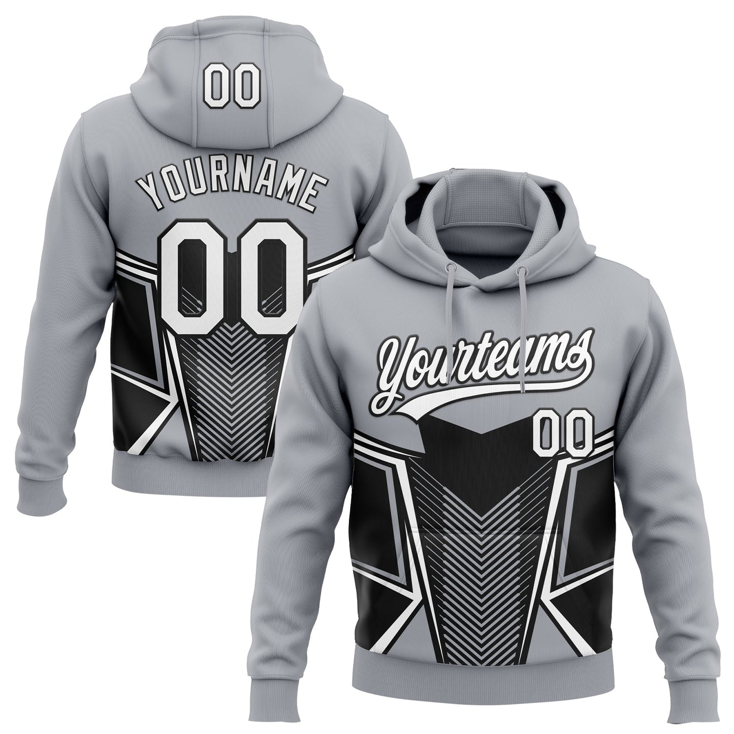 Custom Stitched Gray White-Black E-sports Pattern Pullover Sweatshirt Hoodie - Main View