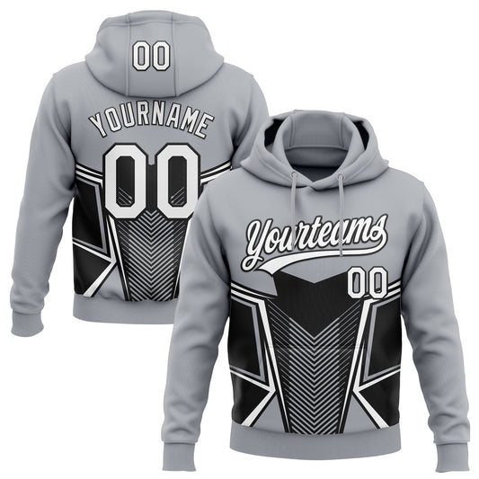 Custom Stitched Gray White-Black E-sports Pattern Pullover Sweatshirt Hoodie - Main View