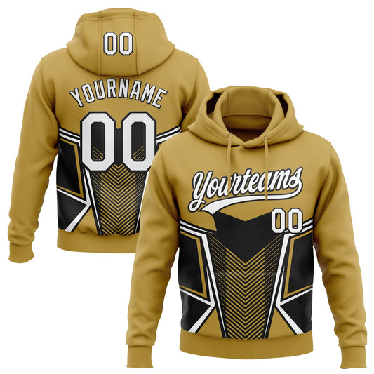 Custom Stitched Old Gold White-Black E-sports Pattern Pullover Sweatshirt Hoodie - Main View