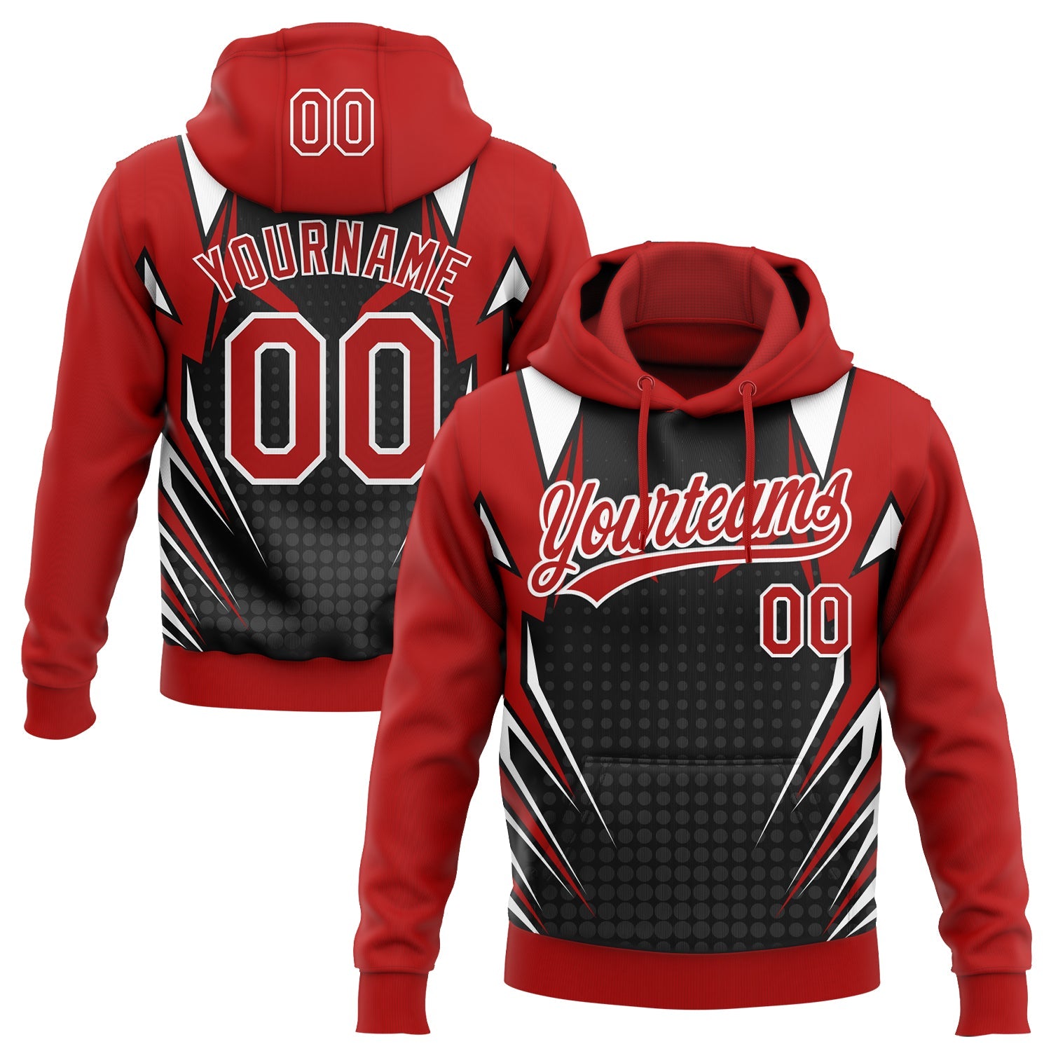 Custom Stitched Red Black-White E-sports Pattern Pullover Sweatshirt Hoodie - Main View