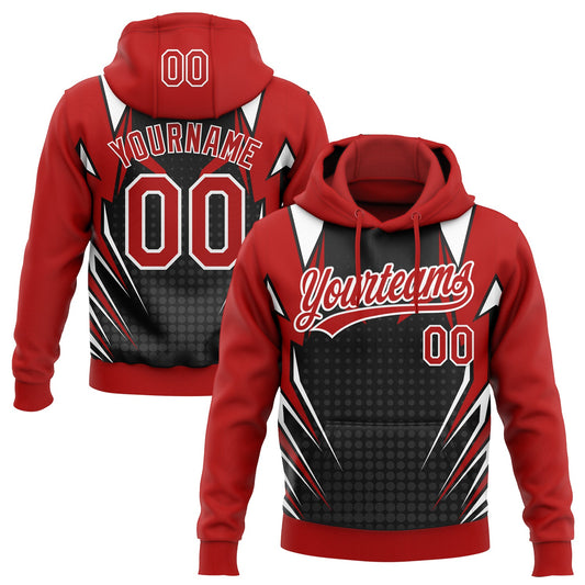 Custom Stitched Red Black-White E-sports Pattern Pullover Sweatshirt Hoodie - Main View
