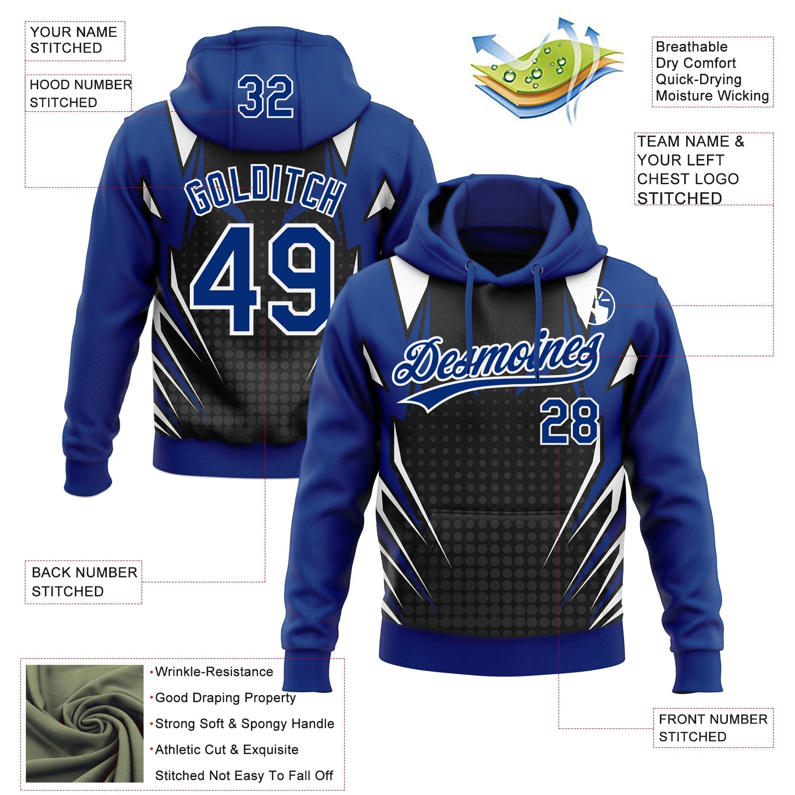 Custom Stitched Royal Black-White E-sports Pattern Pullover Sweatshirt Hoodie view 4
