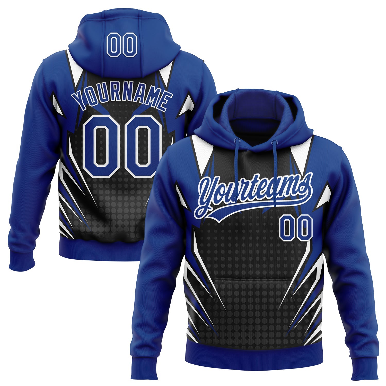 Custom Stitched Royal Black-White E-sports Pattern Pullover Sweatshirt Hoodie - Main View