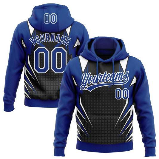 Custom Stitched Royal Black-White E-sports Pattern Pullover Sweatshirt Hoodie - Main View