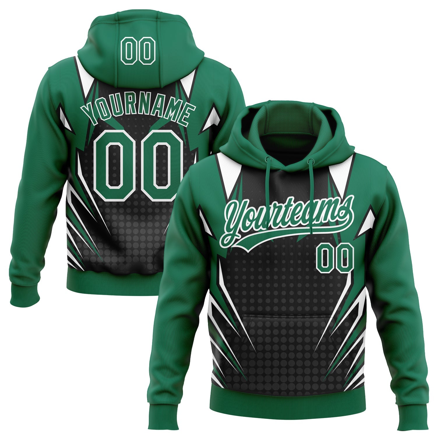 Custom Stitched Kelly Green Black-White E-sports Pattern Pullover Sweatshirt Hoodie - Main View