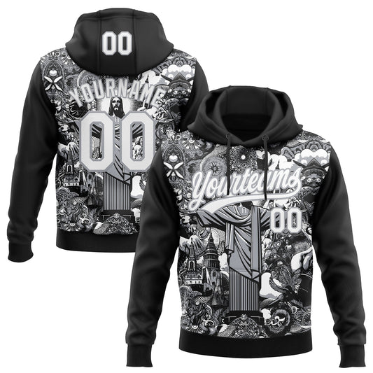 Custom Stitched Black White-Gray Religion Jesus Christ Pullover Sweatshirt Hoodie - Main View