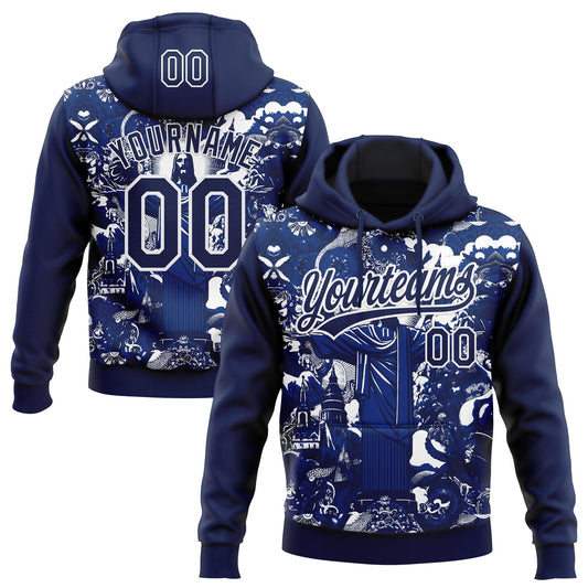 Custom Stitched Navy Royal-White Religion Jesus Christ Pullover Sweatshirt Hoodie - Main View