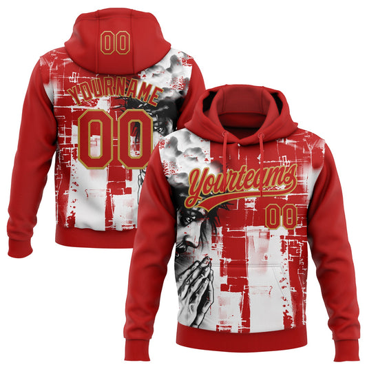 Custom Stitched Red Old Gold Black-White Religion Jesus Christ Pullover Sweatshirt Hoodie - Main View