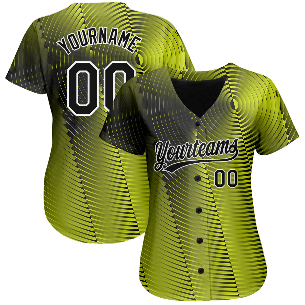 Custom Gold Black-White 3D Pattern Design Authentic Baseball Jersey view 2