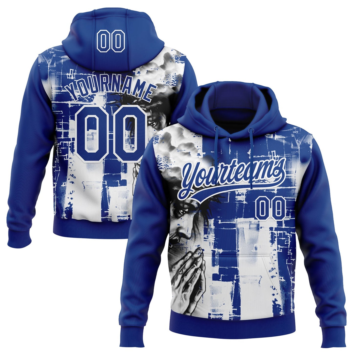 Custom Stitched Royal Black-White Religion Jesus Christ Pullover Sweatshirt Hoodie - Main View