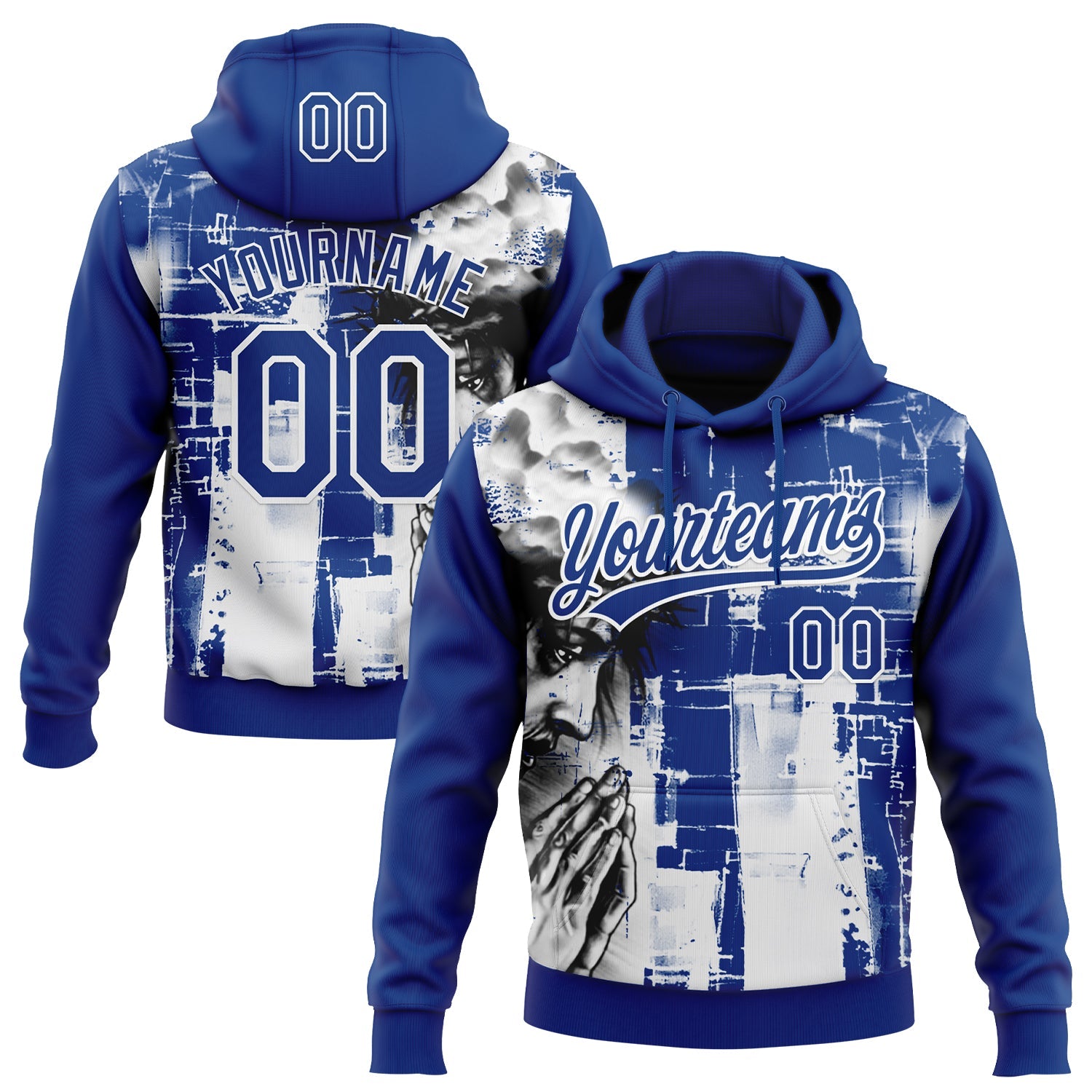 Custom Stitched Royal Black-White Religion Jesus Christ Pullover Sweatshirt Hoodie - Main View