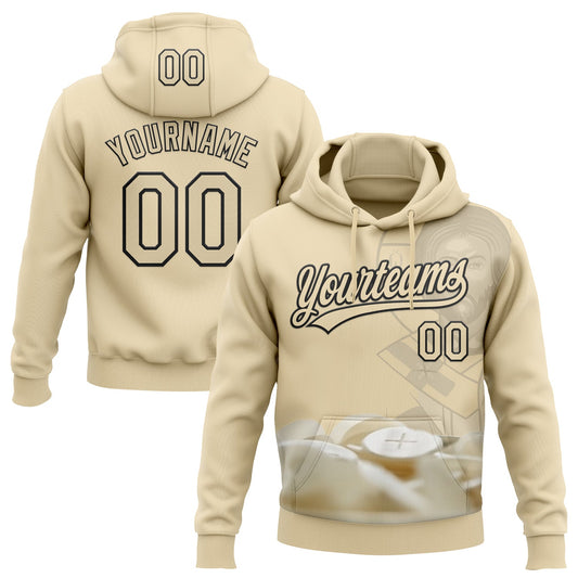 Custom Stitched Cream Black Religion Jesus Christ Pullover Sweatshirt Hoodie - Main View