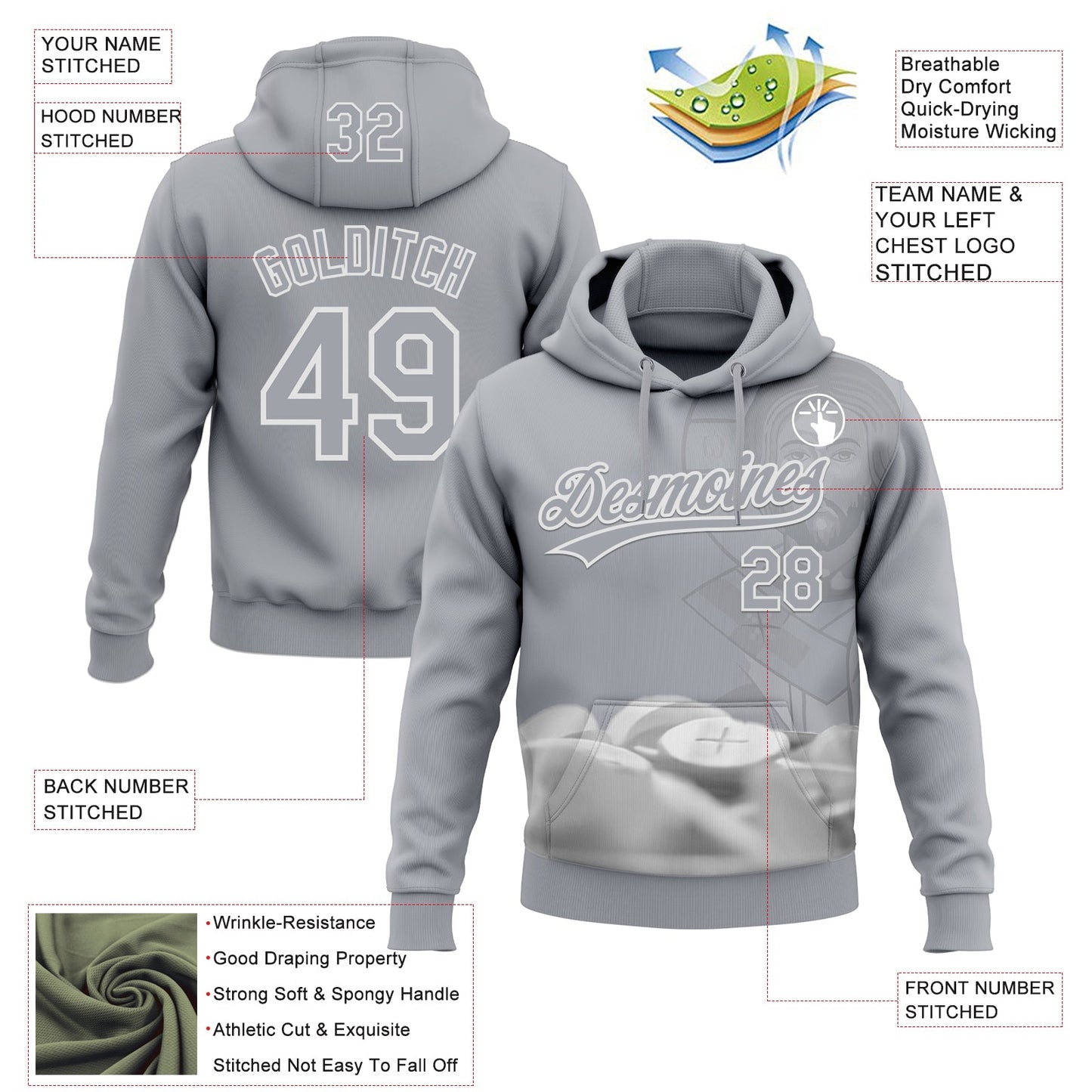 Custom Stitched Gray White Religion Jesus Christ Pullover Sweatshirt Hoodie view 4