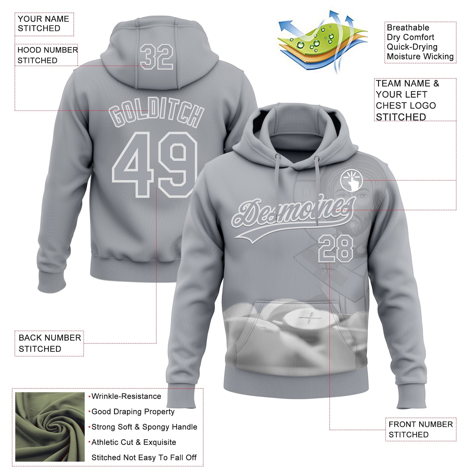 Custom Stitched Gray White Religion Jesus Christ Pullover Sweatshirt Hoodie view 4