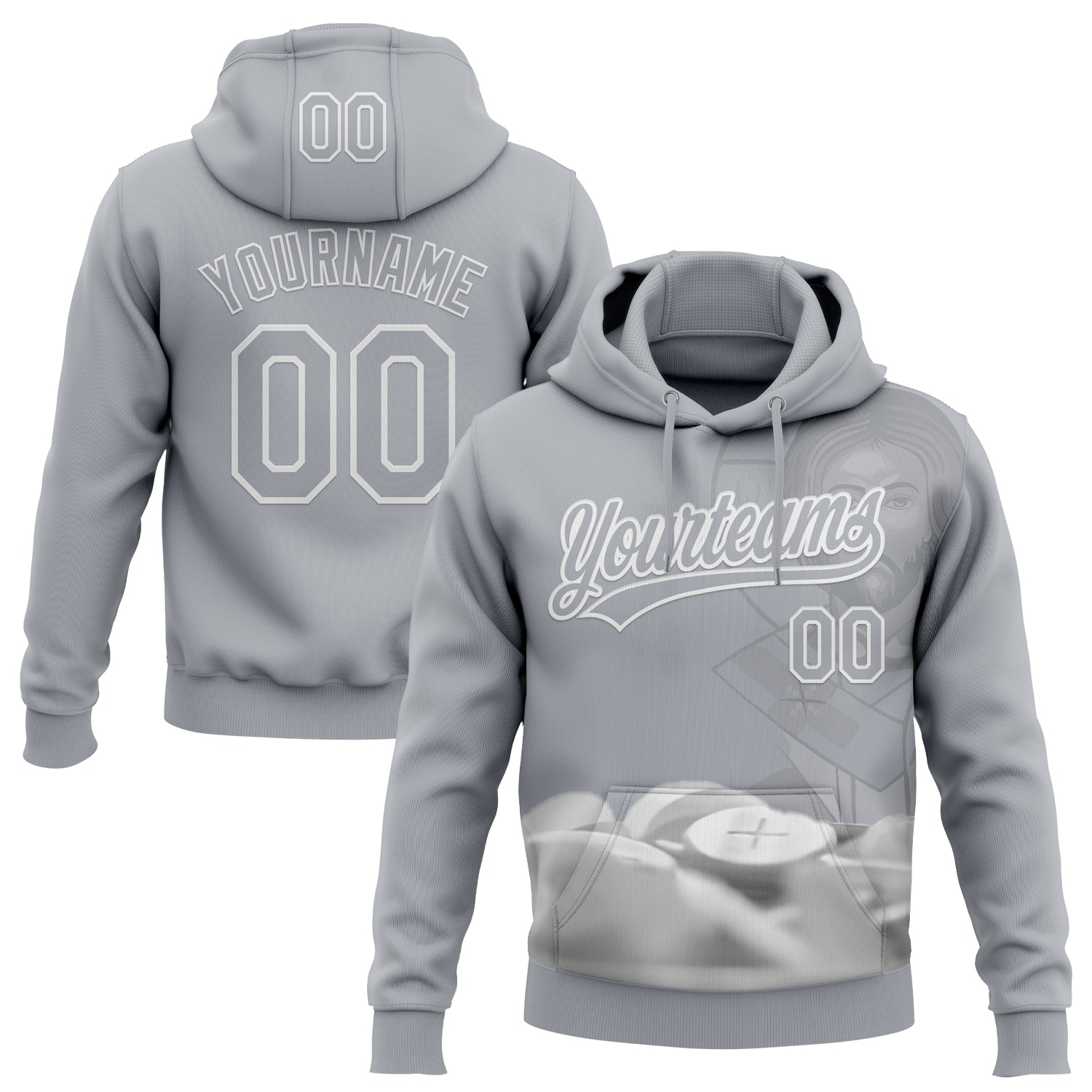 Custom Stitched Gray White Religion Jesus Christ Pullover Sweatshirt Hoodie - Main View