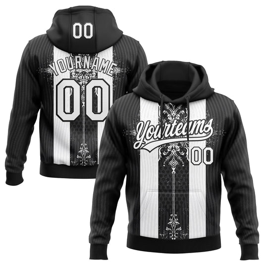 Custom Stitched Black White Retro Medieval Pullover Sweatshirt Hoodie - Main View
