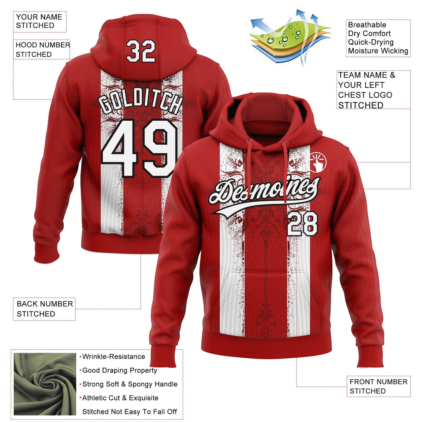 Custom Stitched Red White-Black Retro Medieval Pullover Sweatshirt Hoodie view 4