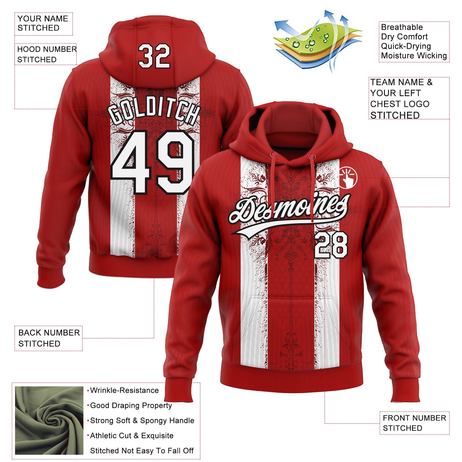 Custom Stitched Red White-Black Retro Medieval Pullover Sweatshirt Hoodie view 4