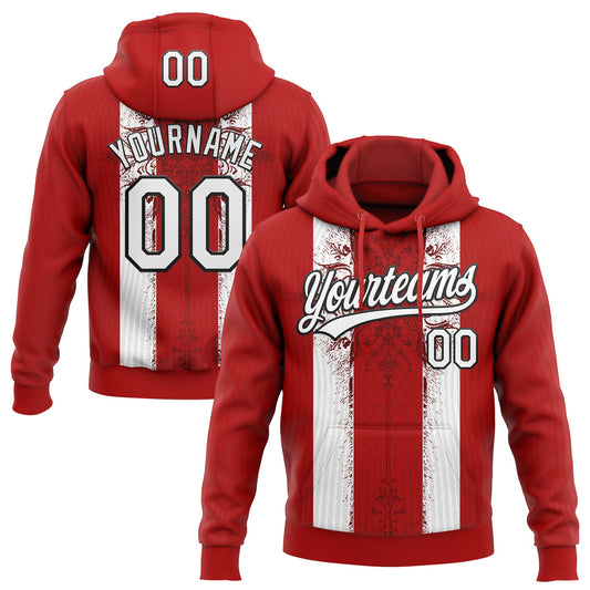 Custom Stitched Red White-Black Retro Medieval Pullover Sweatshirt Hoodie - Main View