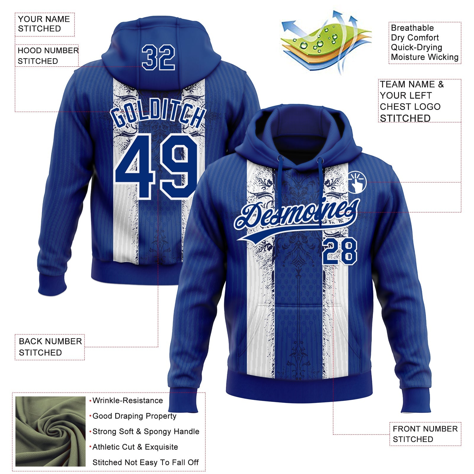 Custom Stitched Royal White Retro Medieval Pullover Sweatshirt Hoodie view 4