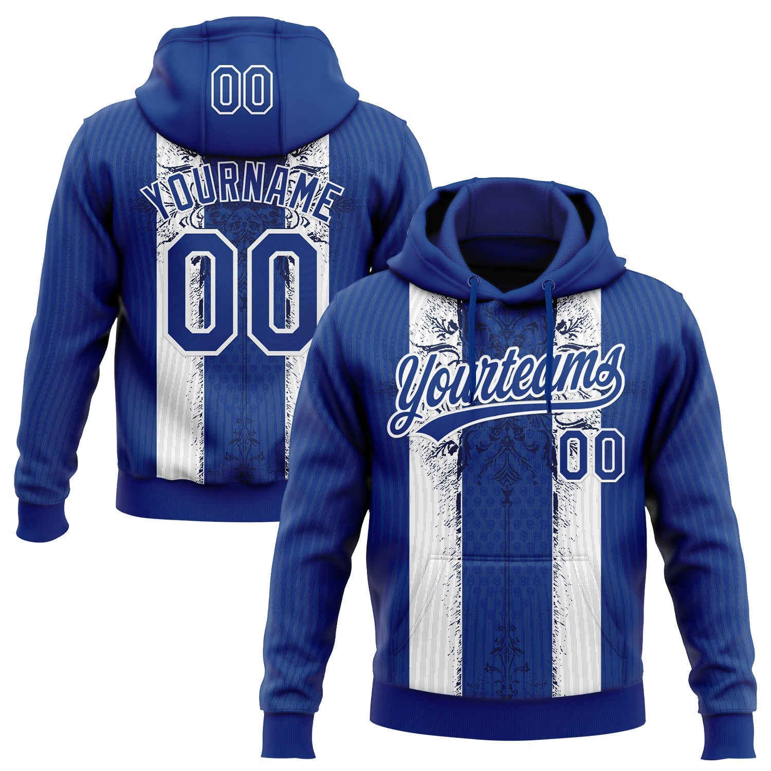 Custom Stitched Royal White Retro Medieval Pullover Sweatshirt Hoodie - Main View