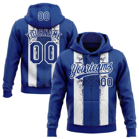 Custom Stitched Royal White Retro Medieval Pullover Sweatshirt Hoodie - Main View