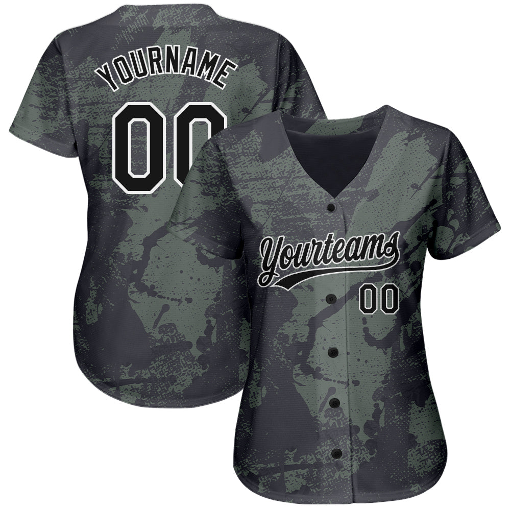 Custom Olive Black-White 3D Pattern Design Authentic Salute To Service Baseball Jersey view 2