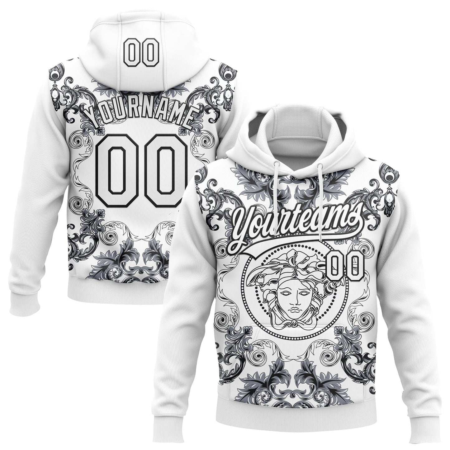 Custom Stitched White Black Medusa Pullover Sweatshirt Hoodie - Main View