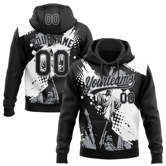 Custom Stitched Black White-Gray Religion Jesus Christ Pullover Sweatshirt Hoodie - Main View