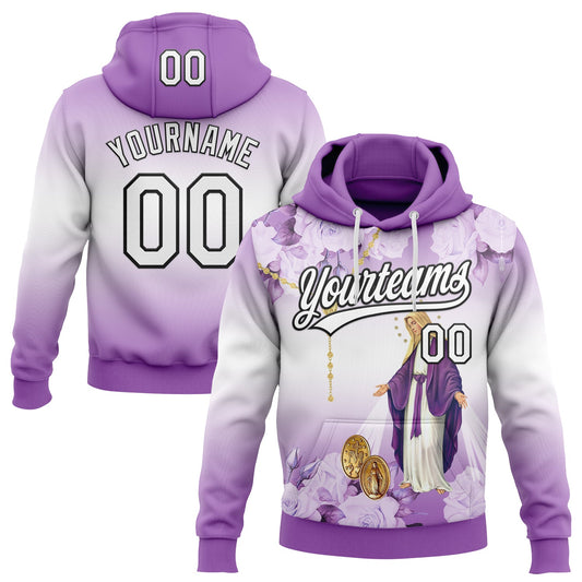 Custom Stitched Medium Purple White-Black Religion The Virgin Mary Pullover Sweatshirt Hoodie - Main View