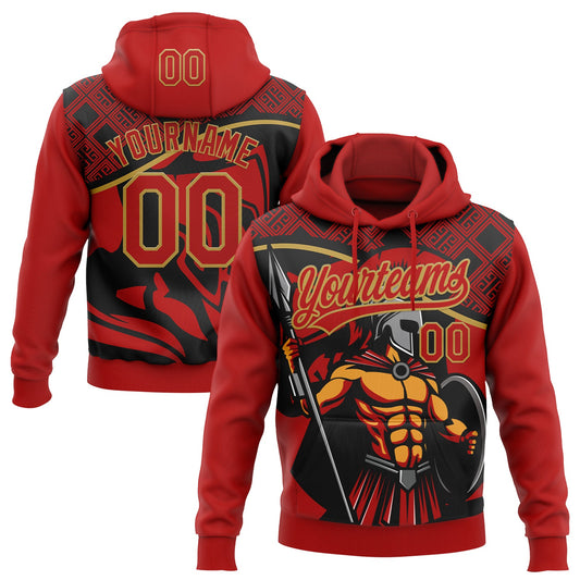 Custom Stitched Red Black-Old Gold Knight Pattern Pullover Sweatshirt Hoodie - Main View