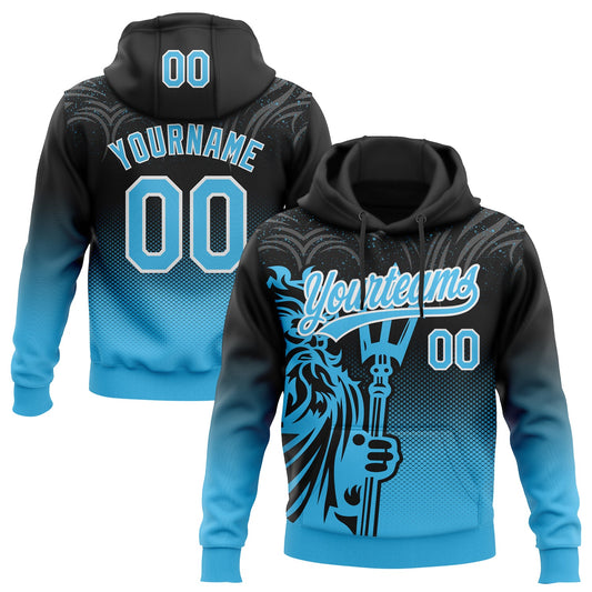 Custom Stitched Black Sky Blue-White Knight Pattern Pullover Sweatshirt Hoodie - Main View
