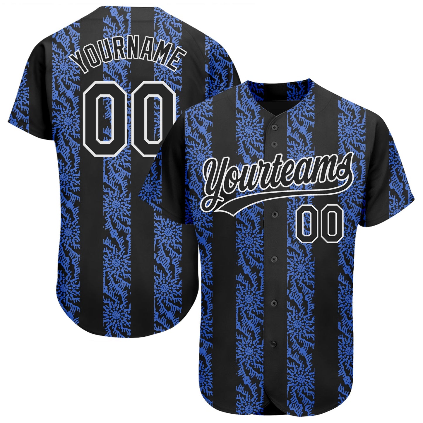 Custom Royal Black-White 3D Pattern Design Authentic Baseball Jersey - Main View
