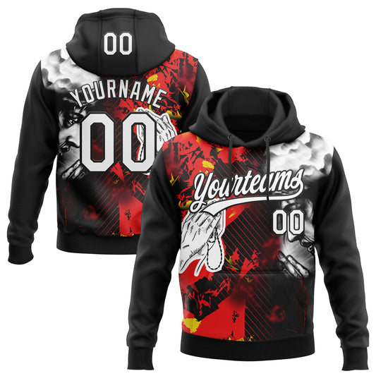 Custom Stitched Black White-Fire Red Religion Praying Hands Pullover Sweatshirt Hoodie - Main View