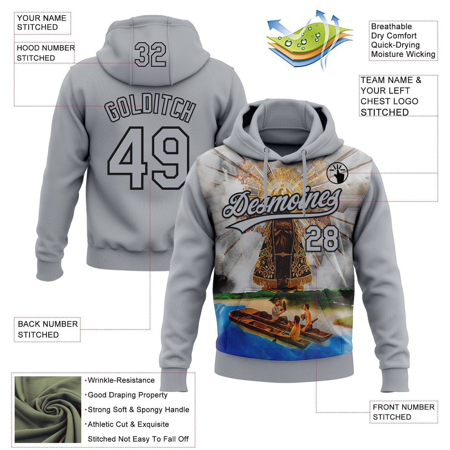 Custom Stitched Gray Black Our Lady Of Aparecida Pullover Sweatshirt Hoodie view 4