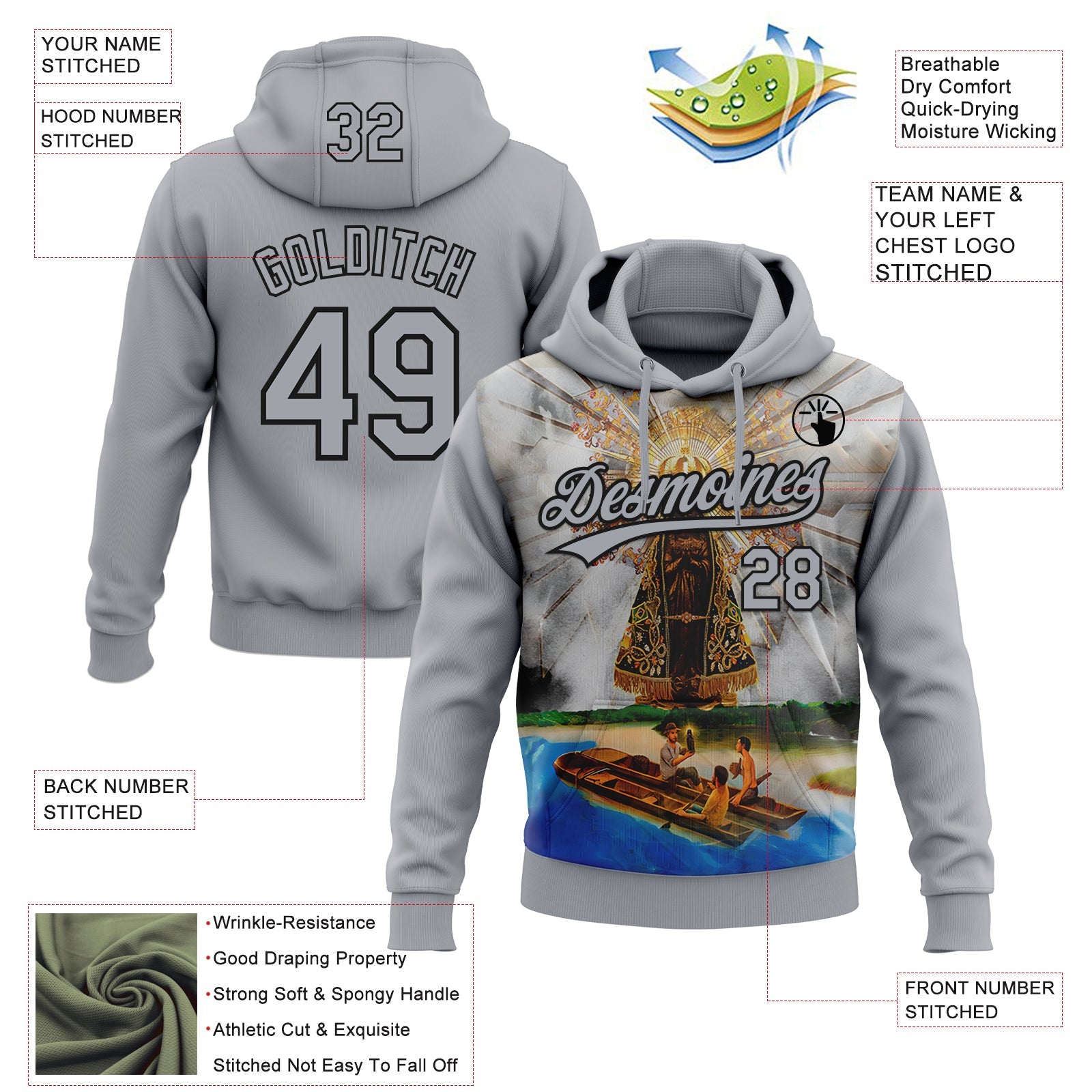 Custom Stitched Gray Black Our Lady Of Aparecida Pullover Sweatshirt Hoodie view 4