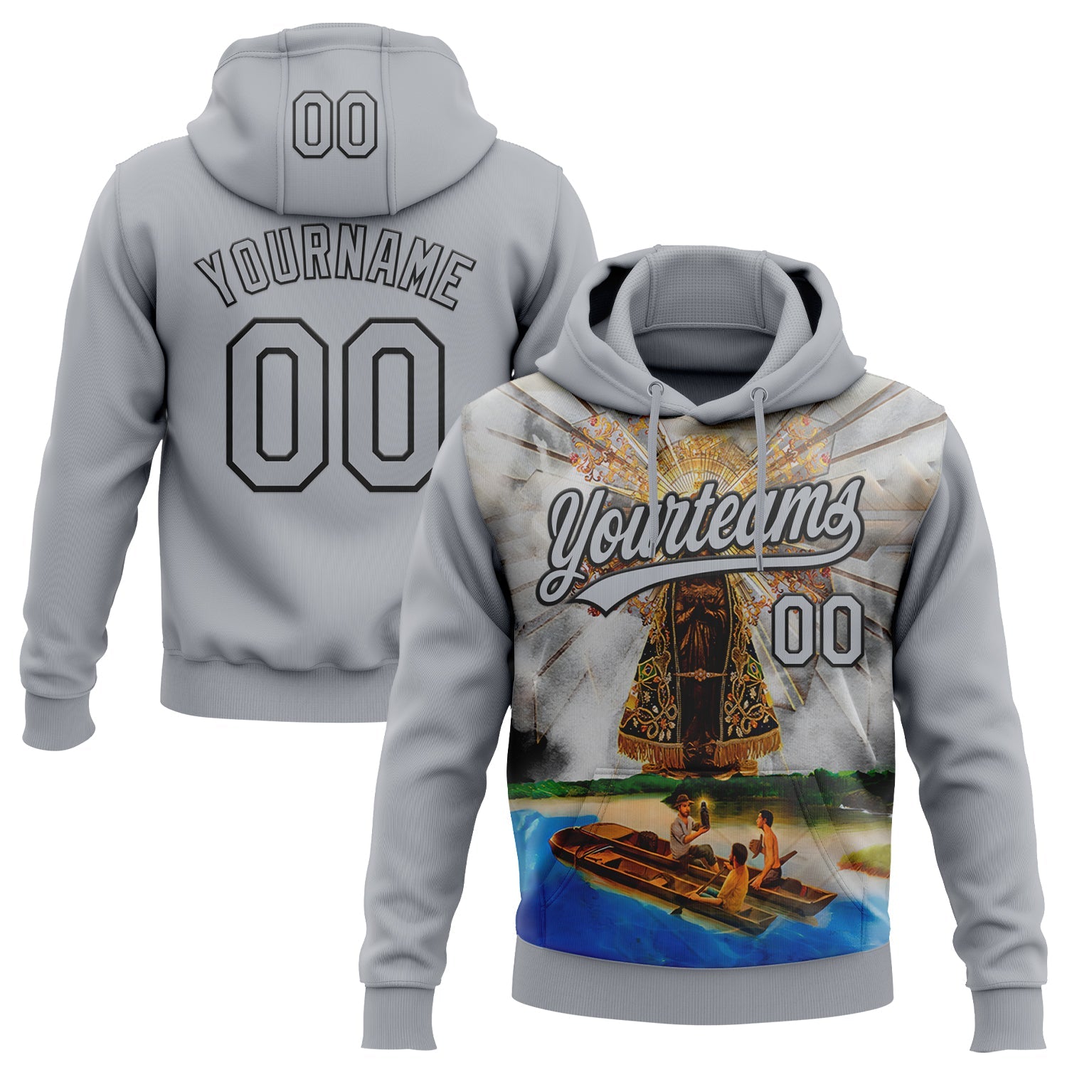 Custom Stitched Gray Black Our Lady Of Aparecida Pullover Sweatshirt Hoodie - Main View