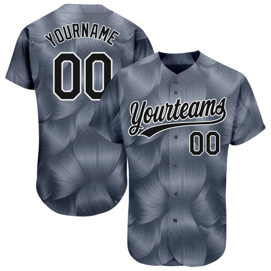 Custom Steel Gray Black-White 3D Pattern Design Authentic Baseball Jersey - Main View